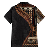 Samoa Siapo Motif and Tapa Pattern Half Style Family Matching Long Sleeve Bodycon Dress and Hawaiian Shirt Black Color