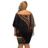 Samoa Siapo Motif and Tapa Pattern Half Style Off Shoulder Short Dress Black Color LT03 - Polynesian Pride