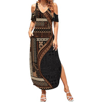 Samoa Siapo Motif and Tapa Pattern Half Style Summer Maxi Dress Black Color LT03 Women Black - Polynesian Pride