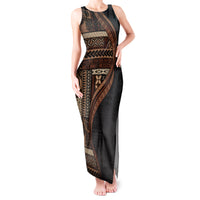 Samoa Siapo Motif and Tapa Pattern Half Style Tank Maxi Dress Black Color LT03 Women Black - Polynesian Pride