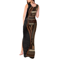 Samoa Siapo Motif and Tapa Pattern Half Style Tank Maxi Dress Black Color