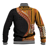 Samoa Siapo Motif and Tapa Pattern Half Style Baseball Jacket Yellow Color