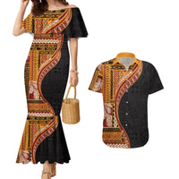Samoa Siapo Motif and Tapa Pattern Half Style Couples Matching Mermaid Dress and Hawaiian Shirt Yellow Color LT03 Yellow - Polynesian Pride