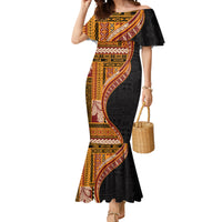 Samoa Siapo Motif and Tapa Pattern Half Style Mermaid Dress Yellow Color LT03 Women Yellow - Polynesian Pride