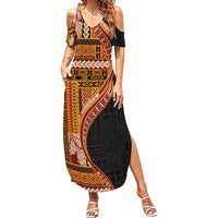 Samoa Siapo Motif and Tapa Pattern Half Style Summer Maxi Dress Yellow Color LT03 Women Yellow - Polynesian Pride