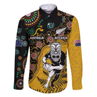 Custom New Zealand and Australia Rugby Family Matching Long Sleeve Bodycon Dress and Hawaiian Shirt Maori Warrior With Aboriginal Version