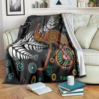 New Zealand Fern and Australia Emu Blanket Aboriginal Mix Maori Pattern LT03 Blue - Polynesian Pride