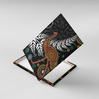 New Zealand Fern and Australia Emu Canvas Wall Art Aboriginal Mix Maori Pattern LT03 With Frame Blue - Polynesian Pride
