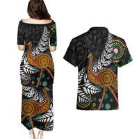 New Zealand Fern and Australia Emu Couples Matching Puletasi and Hawaiian Shirt Aboriginal Mix Maori Pattern