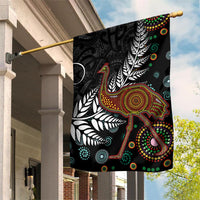 New Zealand Fern and Australia Emu Garden Flag Aboriginal Mix Maori Pattern LT03 House Flag Blue - Polynesian Pride