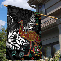 New Zealand Fern and Australia Emu Garden Flag Aboriginal Mix Maori Pattern LT03 - Polynesian Pride