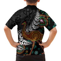 New Zealand Fern and Australia Emu Hawaiian Shirt Aboriginal Mix Maori Pattern LT03 - Polynesian Pride