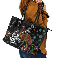New Zealand Fern and Australia Emu Leather Tote Bag Aboriginal Mix Maori Pattern LT03 - Polynesian Pride