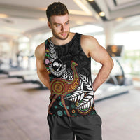 New Zealand Fern and Australia Emu Men Tank Top Aboriginal Mix Maori Pattern LT03 Blue - Polynesian Pride