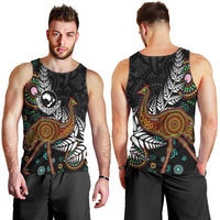 New Zealand Fern and Australia Emu Men Tank Top Aboriginal Mix Maori Pattern LT03 - Polynesian Pride