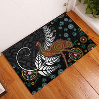 New Zealand Fern and Australia Emu Rubber Doormat Aboriginal Mix Maori Pattern LT03 Blue - Polynesian Pride