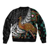New Zealand Fern and Australia Emu Sleeve Zip Bomber Jacket Aboriginal Mix Maori Pattern LT03 - Polynesian Pride