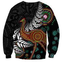 New Zealand Fern and Australia Emu Sweatshirt Aboriginal Mix Maori Pattern LT03 - Polynesian Pride
