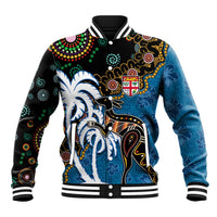 Fiji Palm Tree and Australia Kangaroo Baseball Jacket Aboriginal Mix Tapa Pattern