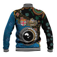 Fiji Palm Tree and Australia Kangaroo Baseball Jacket Aboriginal Mix Tapa Pattern