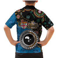 Fiji Palm Tree and Australia Kangaroo Family Matching Mermaid Dress and Hawaiian Shirt Aboriginal Mix Tapa Pattern