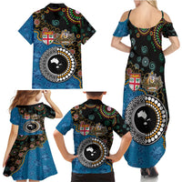 Fiji Palm Tree and Australia Kangaroo Family Matching Summer Maxi Dress and Hawaiian Shirt Aboriginal Mix Tapa Pattern