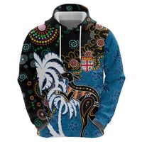 Fiji Palm Tree and Australia Kangaroo Hoodie Aboriginal Mix Tapa Pattern
