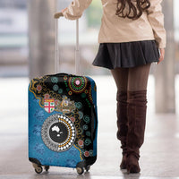 Fiji Palm Tree and Australia Kangaroo Luggage Cover Aboriginal Mix Tapa Pattern