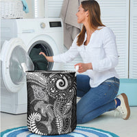 Aotearoa Maori Sea Animals Tribal Laundry Basket Manta Ray and Shark Moko Pattern Black Color