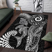 Aotearoa Maori Sea Animals Tribal Area Rug Manta Ray and Shark Moko Pattern Black Color LT03 Black - Polynesian Pride