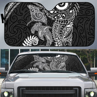 Aotearoa Maori Sea Animals Tribal Auto Sun Shade Manta Ray and Shark Moko Pattern Black Color LT03 Black - Polynesian Pride