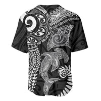 Aotearoa Maori Sea Animals Tribal Baseball Jersey Manta Ray and Shark Moko Pattern Black Color LT03 - Polynesian Pride