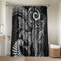 Aotearoa Maori Sea Animals Tribal Bathroom Set Manta Ray and Shark Moko Pattern Black Color