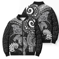 Aotearoa Maori Sea Animals Tribal Bomber Puffer Jacket Manta Ray and Shark Moko Pattern Black Color LT03 - Polynesian Pride