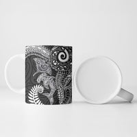 Aotearoa Maori Sea Animals Tribal Ceramic Mug Manta Ray and Shark Moko Pattern Black Color