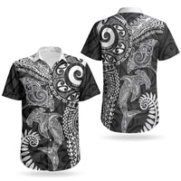 Aotearoa Maori Sea Animals Tribal Couples Matching Long Sleeve Bodycon Dress and Hawaiian Shirt Manta Ray and Shark Moko Pattern Black Color LT03 - Polynesian Pride