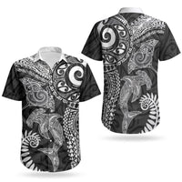 Aotearoa Maori Sea Animals Tribal Couples Matching Off Shoulder Maxi Dress and Hawaiian Shirt Manta Ray and Shark Moko Pattern Black Color LT03 - Polynesian Pride