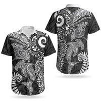 Aotearoa Maori Sea Animals Tribal Couples Matching Puletasi and Hawaiian Shirt Manta Ray and Shark Moko Pattern Black Color LT03 - Polynesian Pride