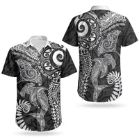 Aotearoa Maori Sea Animals Tribal Couples Matching Short Sleeve Bodycon Dress and Hawaiian Shirt Manta Ray and Shark Moko Pattern Black Color LT03 - Polynesian Pride