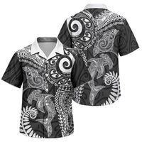 Aotearoa Maori Sea Animals Tribal Family Matching Mermaid Dress and Hawaiian Shirt Manta Ray and Shark Moko Pattern Black Color LT03 Son's Shirt Black - Polynesian Pride
