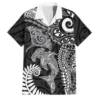 Aotearoa Maori Sea Animals Tribal Hawaiian Shirt Manta Ray and Shark Moko Pattern Black Color LT03 Black - Polynesian Pride