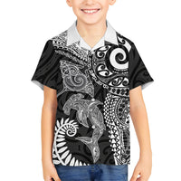 Aotearoa Maori Sea Animals Tribal Hawaiian Shirt Manta Ray and Shark Moko Pattern Black Color LT03 - Polynesian Pride