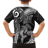 Aotearoa Maori Sea Animals Tribal Kid Hawaiian Shirt Manta Ray and Shark Moko Pattern Black Color LT03 - Polynesian Pride