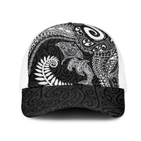 Aotearoa Maori Sea Animals Tribal Mesh Trucker Cap Manta Ray and Shark Moko Pattern Black Color LT03 One Size White Black - Polynesian Pride