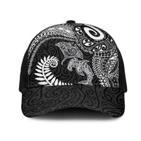 Aotearoa Maori Sea Animals Tribal Mesh Trucker Cap Manta Ray and Shark Moko Pattern Black Color LT03 One Size Black Black - Polynesian Pride