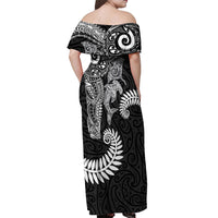 Aotearoa Maori Sea Animals Tribal Off Shoulder Maxi Dress Manta Ray and Shark Moko Pattern Black Color LT03 - Polynesian Pride