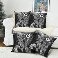 Aotearoa Maori Sea Animals Tribal Pillow Cover Manta Ray and Shark Moko Pattern Black Color