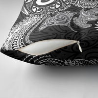 Aotearoa Maori Sea Animals Tribal Pillow Cover Manta Ray and Shark Moko Pattern Black Color