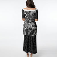 Aotearoa Maori Sea Animals Tribal Puletasi Manta Ray and Shark Moko Pattern Black Color LT03 - Polynesian Pride