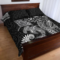 Aotearoa Maori Sea Animals Tribal Quilt Bed Set Manta Ray and Shark Moko Pattern Black Color